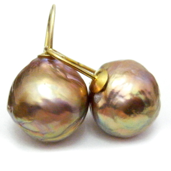 Gold Rounded Drop Pearl Earrings